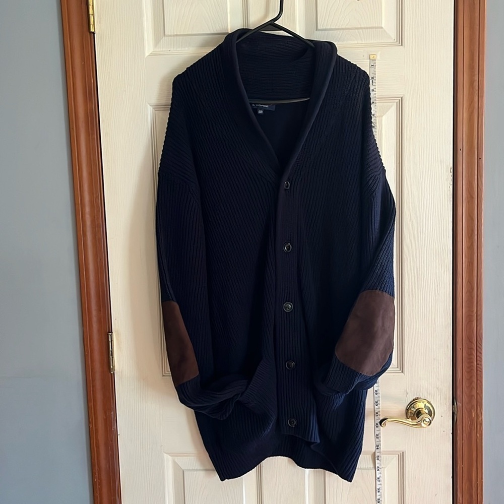 Roundtree & Yorke-2XB-navy blue-button-down,elbow patches, L/S, cardigan sweater